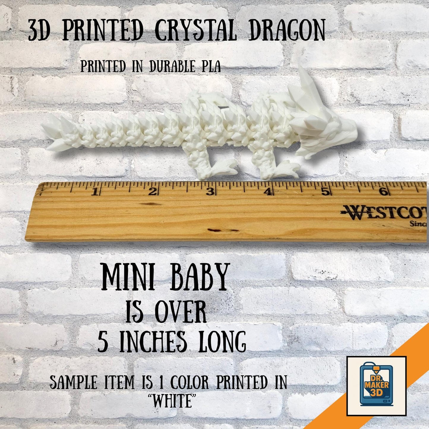 SPARK | 3D Printed Crystal Dragon - Articulated Fidget Toy, Choice of Size and Color