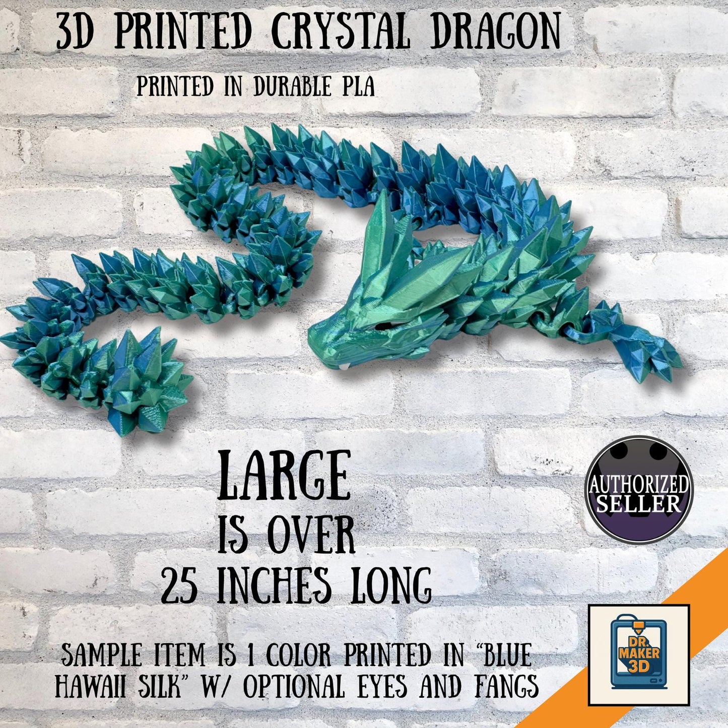 SPARK | 3D Printed Crystal Dragon - Articulated Fidget Toy, Choice of Size and Color