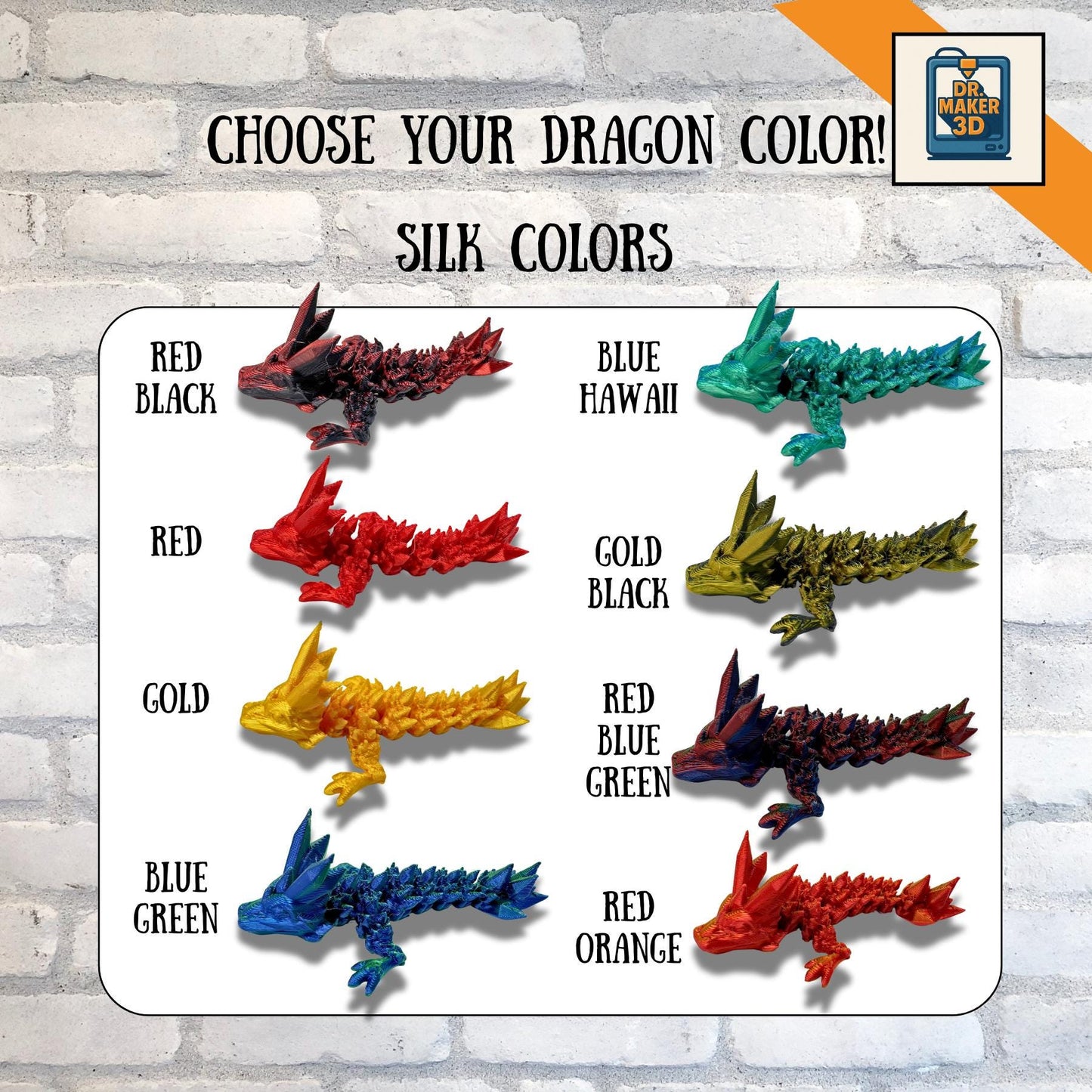 SPARK | 3D Printed Crystal Dragon - Articulated Fidget Toy, Choice of Size and Color