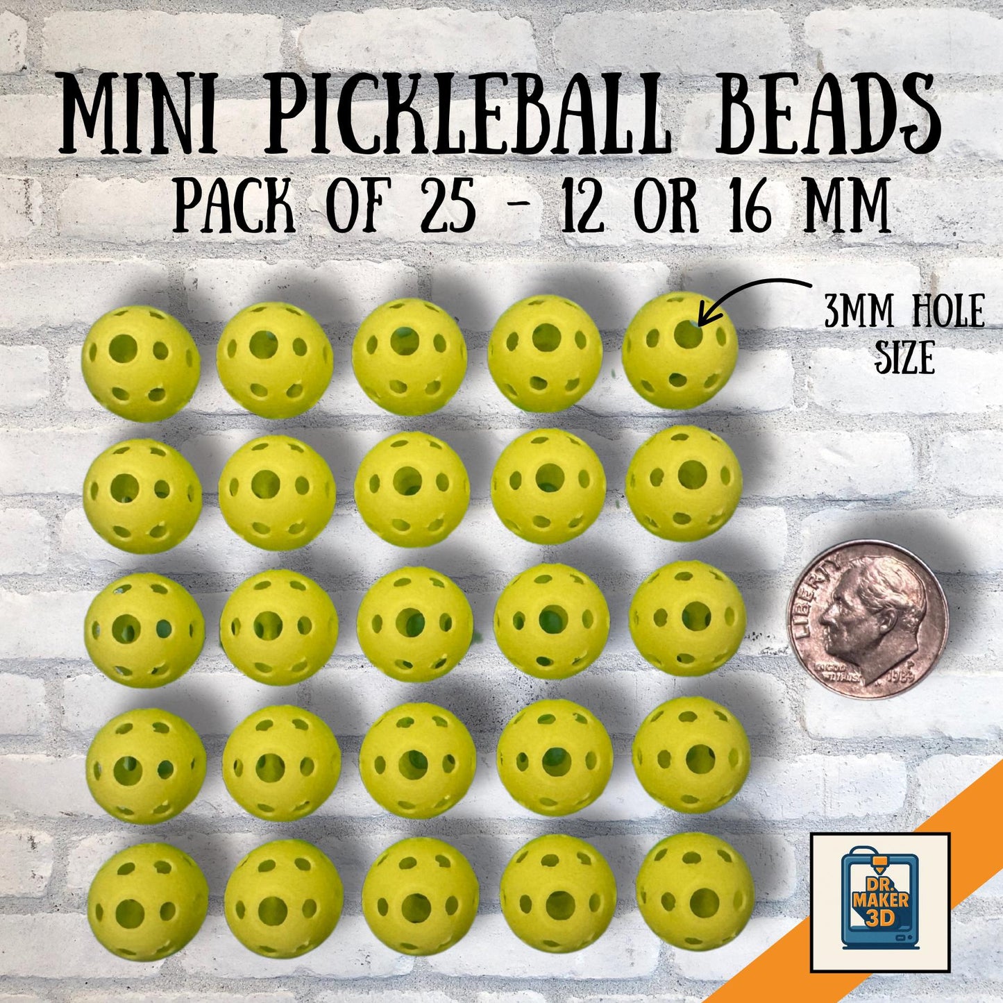 PICKLETS | Mini Pickleball Bead Charms, 25 Pack, Choice of Color