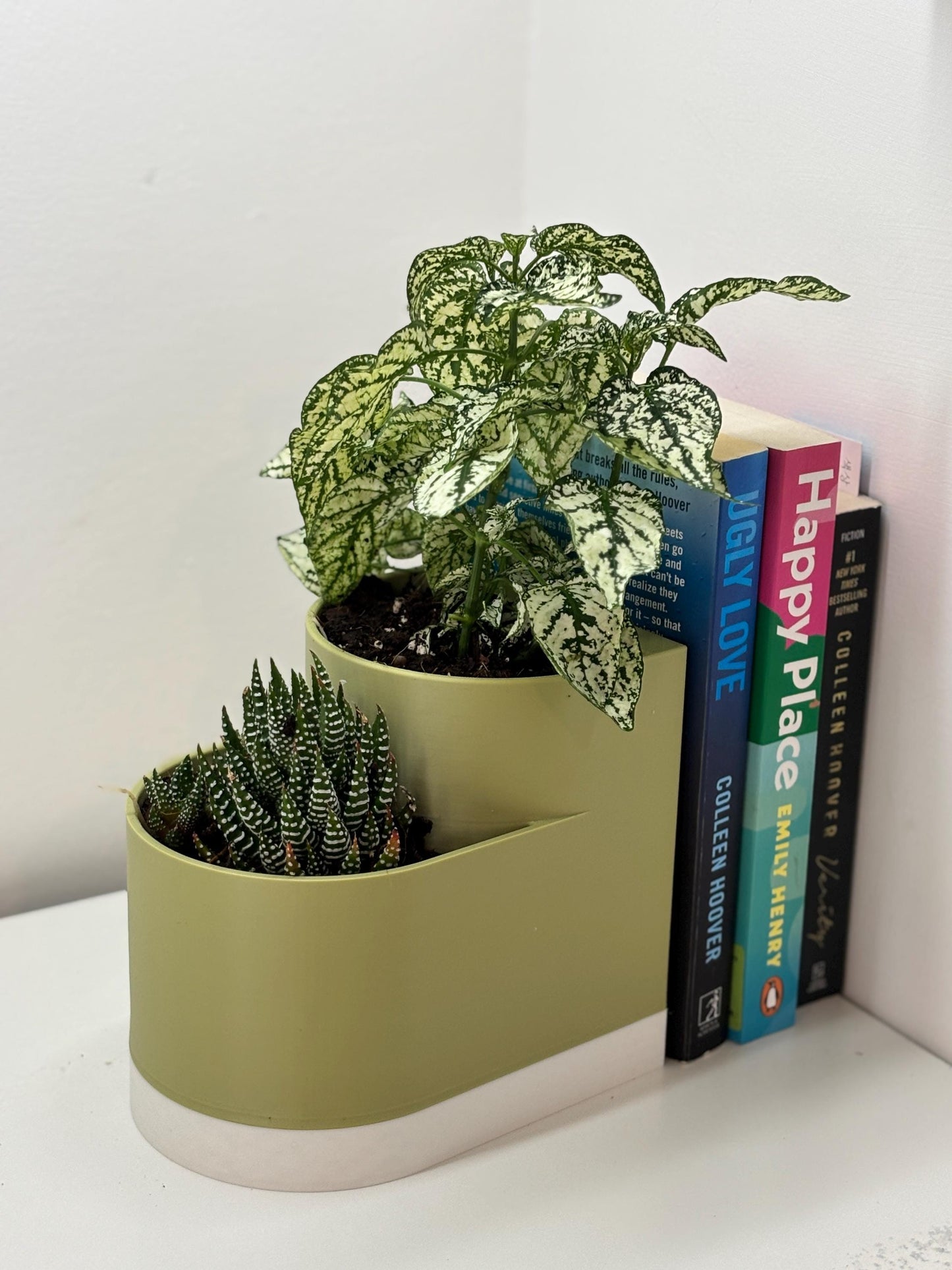SUCDUO | 3D Printed Double Bookend Planter, Succulent Herb Desk Organizer, Plant Lover Gift