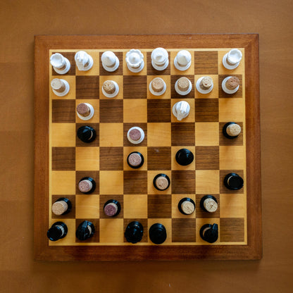 BUNG | 3D Printed Wine Cork Chess Pieces, Unique Chess Set Gift for Wine Lovers