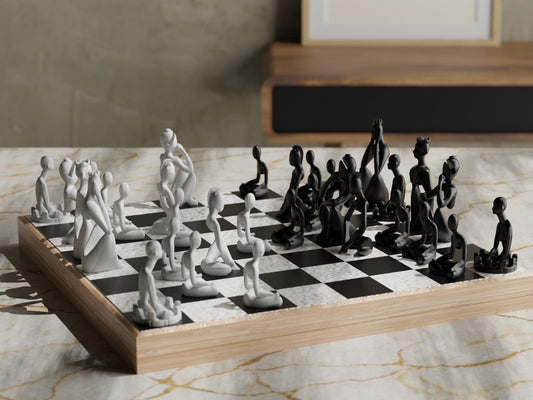 ABBY | Minimalist Abstract Chess Set - Custom Modern Chessboard with Storage, Choice of Colors