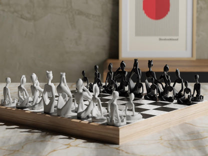 ABBY | 3D Printed Abstract Chess Set with Storage Box, Modern Board Game Gift