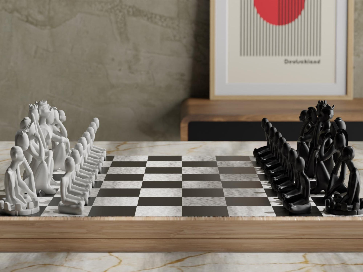 ABBY | 3D Printed Abstract Chess Set with Storage Box, Modern Board Game Gift