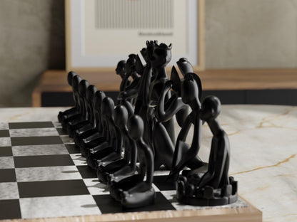 ABBY | 3D Printed Abstract Chess Set with Storage Box, Modern Board Game Gift