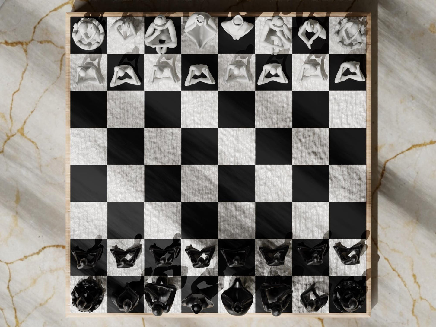 ABBY | 3D Printed Abstract Chess Set with Storage Box, Modern Board Game Gift