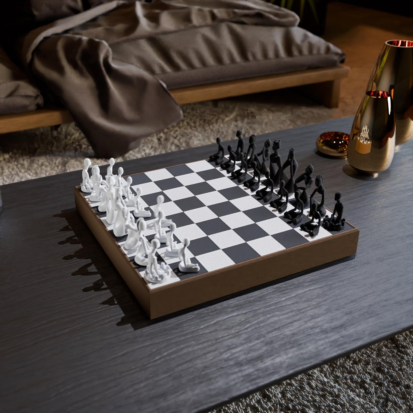 ABBY | 3D Printed Abstract Chess Set with Storage Box, Modern Board Game Gift