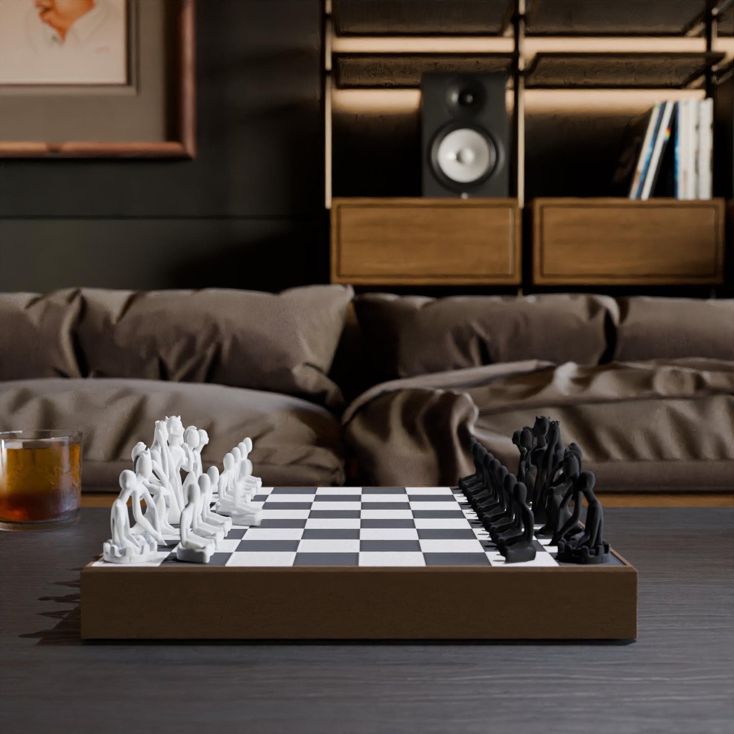 ABBY | 3D Printed Abstract Chess Set with Storage Box, Modern Board Game Gift