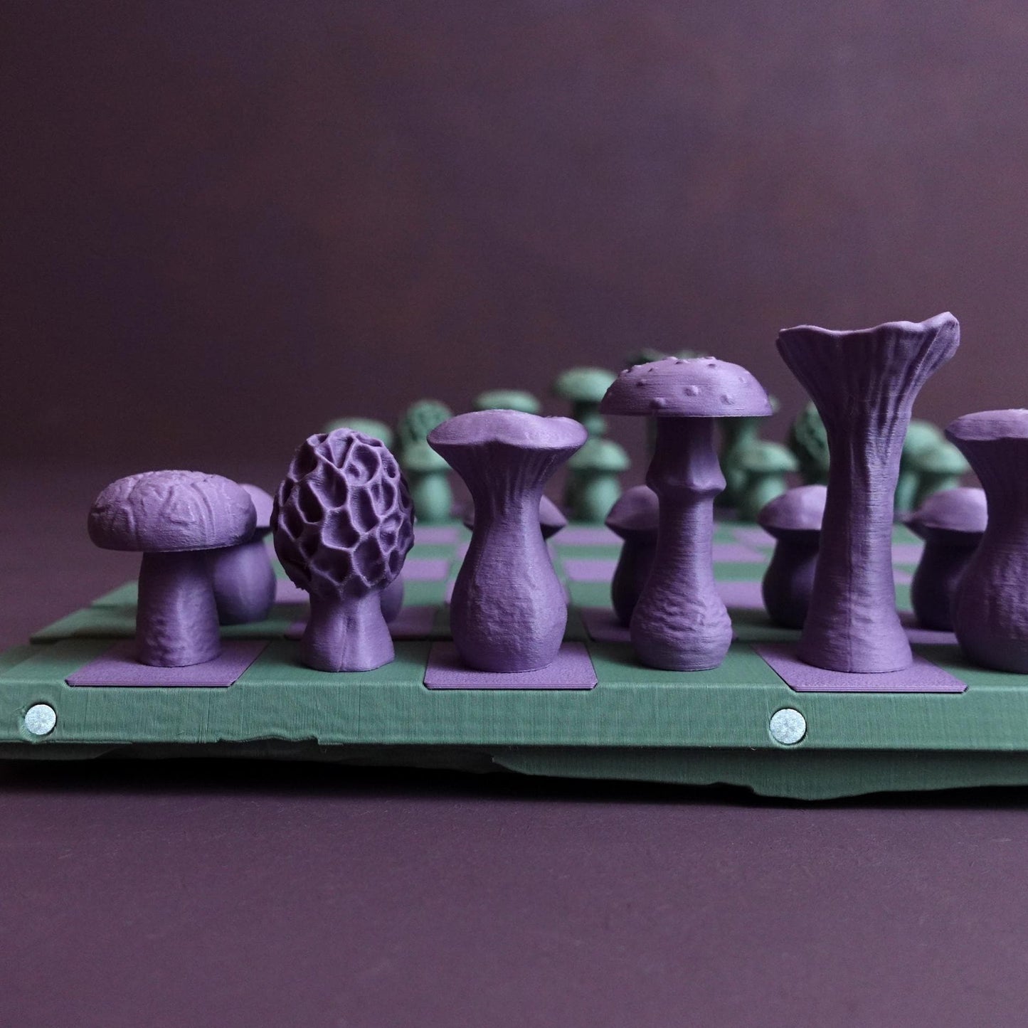 SPORE | Custom Magnetic Mushroom Chess Set with Pine Log Storage, Choice of Colors