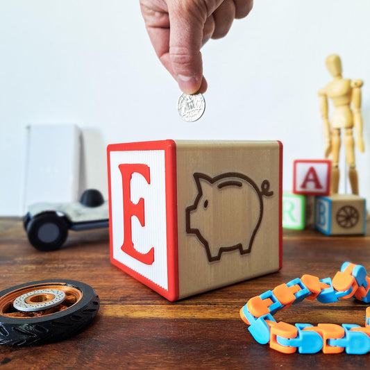DIME | Personalized Alphabet Block Piggy Bank - Custom Nursery Decor, Choice of Color
