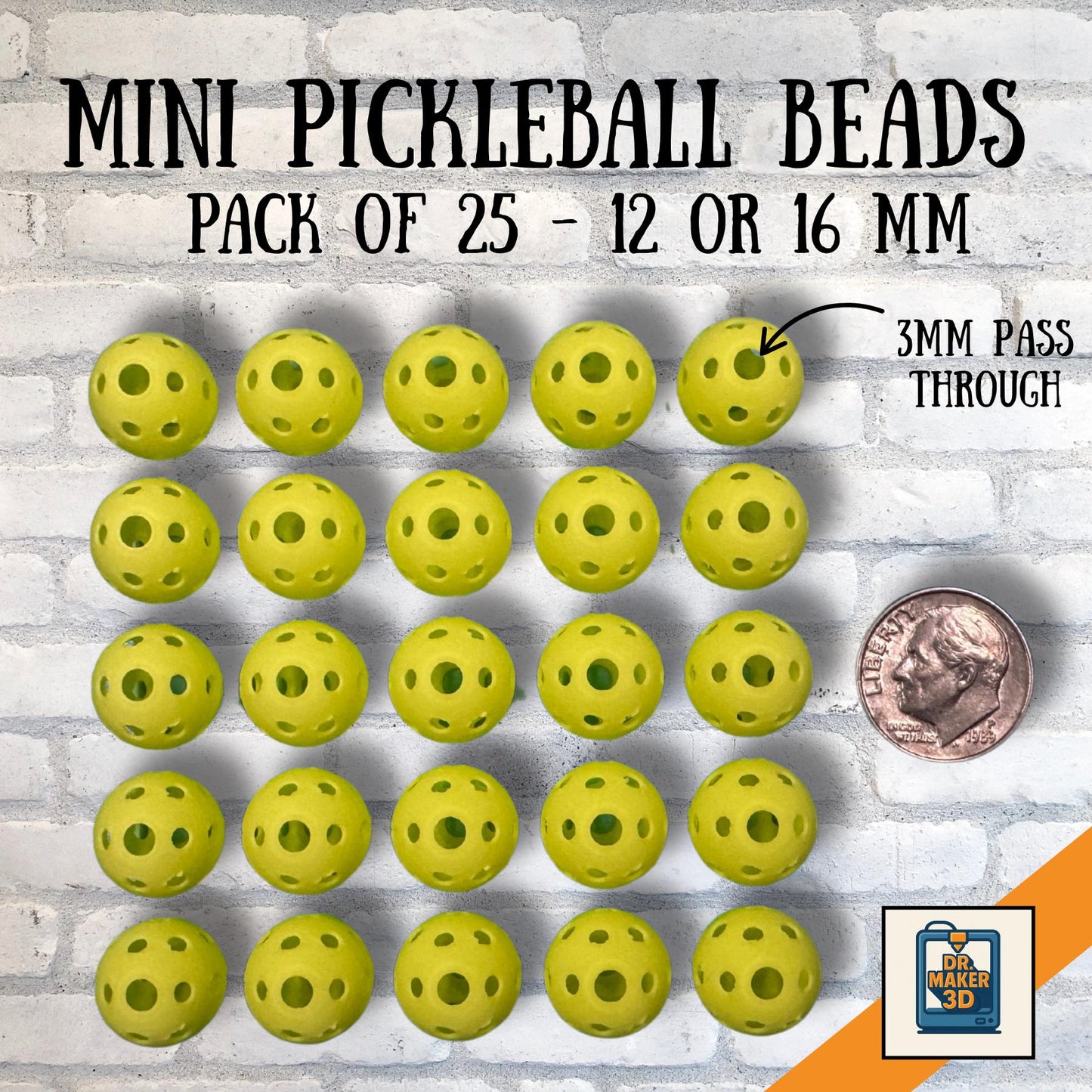 PICKLETS | Mini Pickleball Bead Charms, 25 Pack, Choice of Color