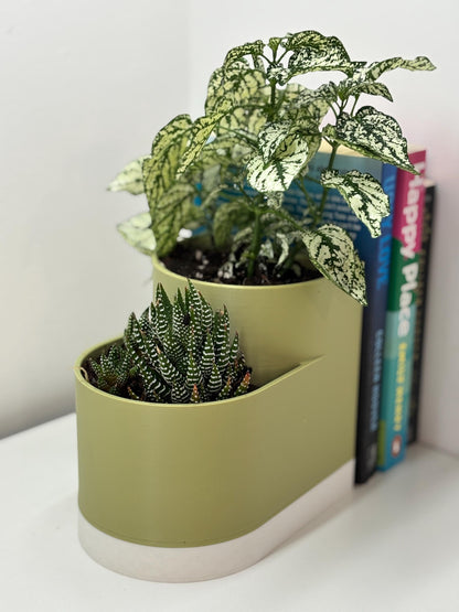 SUCDUO | 3D Printed Double Bookend Planter, Succulent Herb Desk Organizer, Plant Lover Gift