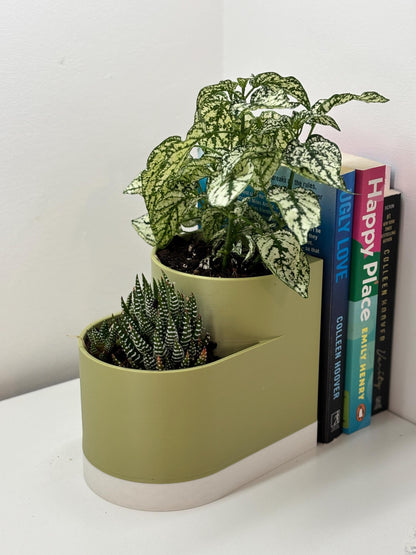 SUCDUO | 3D Printed Double Bookend Planter, Succulent Herb Desk Organizer, Plant Lover Gift