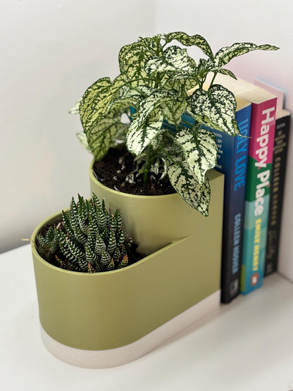 SUCDUO | 3D Printed Double Bookend Planter, Succulent Herb Desk Organizer, Plant Lover Gift