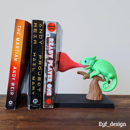 STICKY | 3D Printed Chameleon Bookend, Weighted Reptile Bookshelf Decor, Reptile Lover Gift