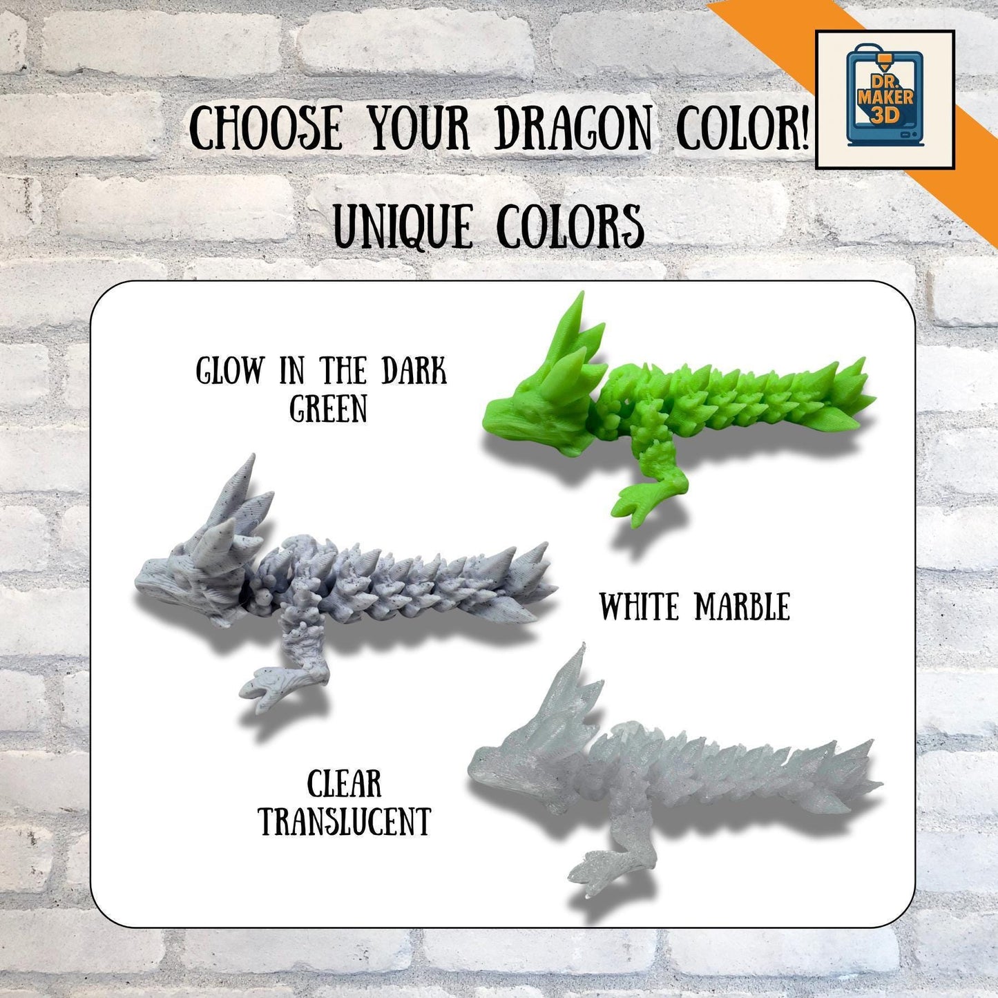 SPARK | 3D Printed Crystal Dragon - Articulated Fidget Toy, Choice of Size and Color