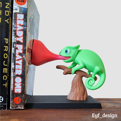 STICKY | 3D Printed Chameleon Bookend, Weighted Reptile Bookshelf Decor, Reptile Lover Gift