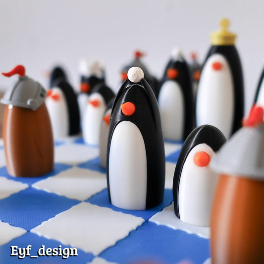 TUXEDO | Penguin Chess Set, Unique Animal Board Game Pieces, Custom Playable Art Gift