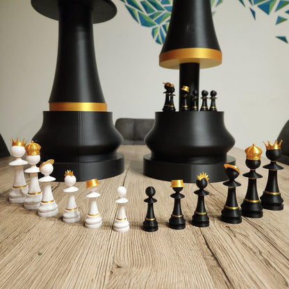 ROYALTY | 3D Printed Giant Oversized Chess Set, King Queen Pieces with Storage Box Gift