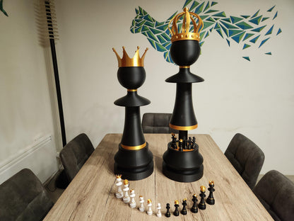 ROYALTY | 3D Printed Giant Oversized Chess Set, King Queen Pieces with Storage Box Gift