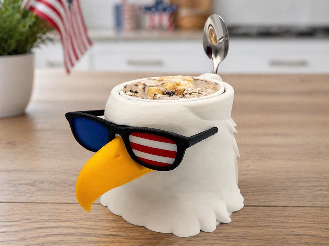SCOOP250 | Patriotic Bald Eagle Ice Cream Bowl with Sunglasses | 3D Printed America 250 Mug