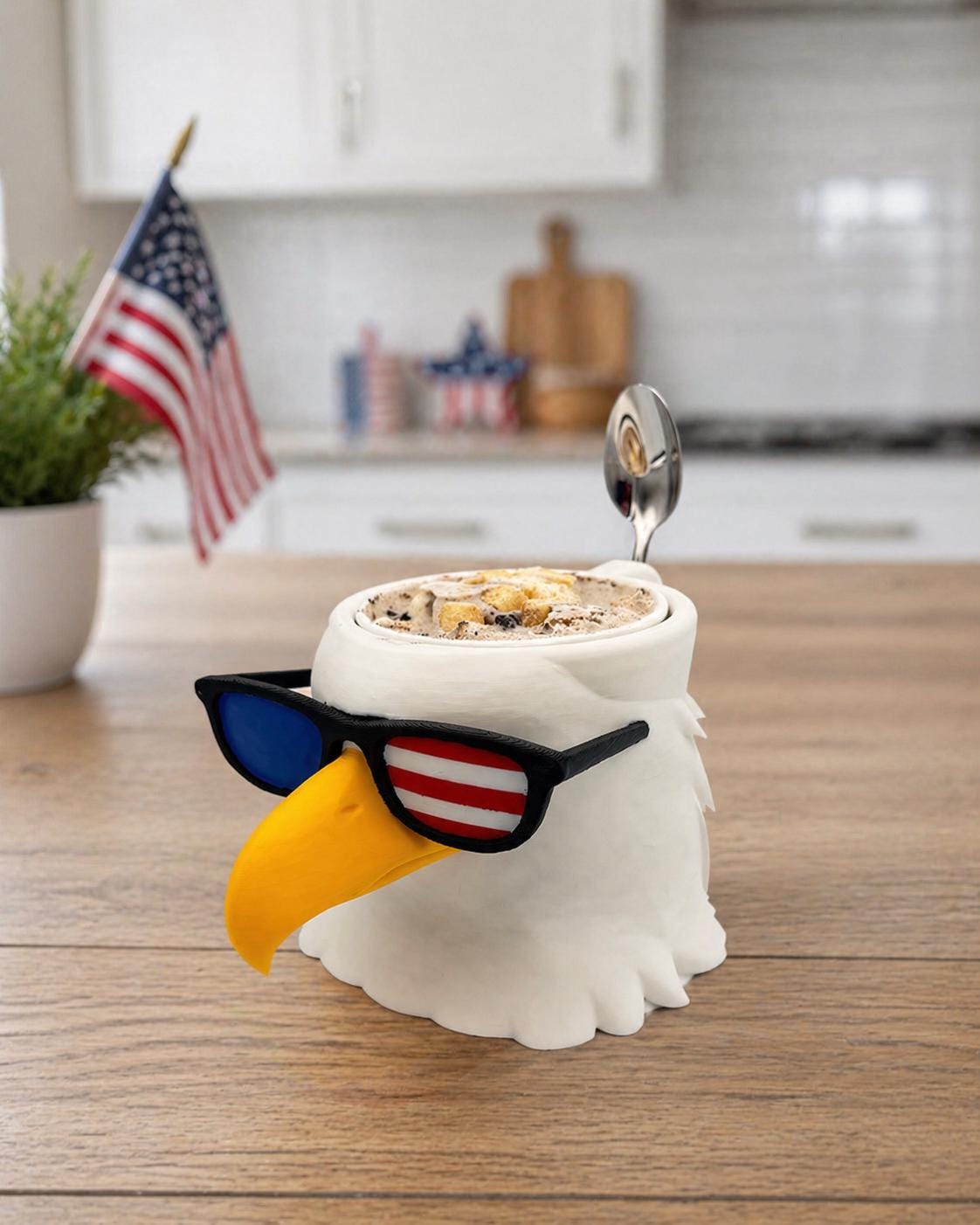SCOOP250 | Patriotic Bald Eagle Ice Cream Bowl with Sunglasses | 3D Printed America 250 Mug