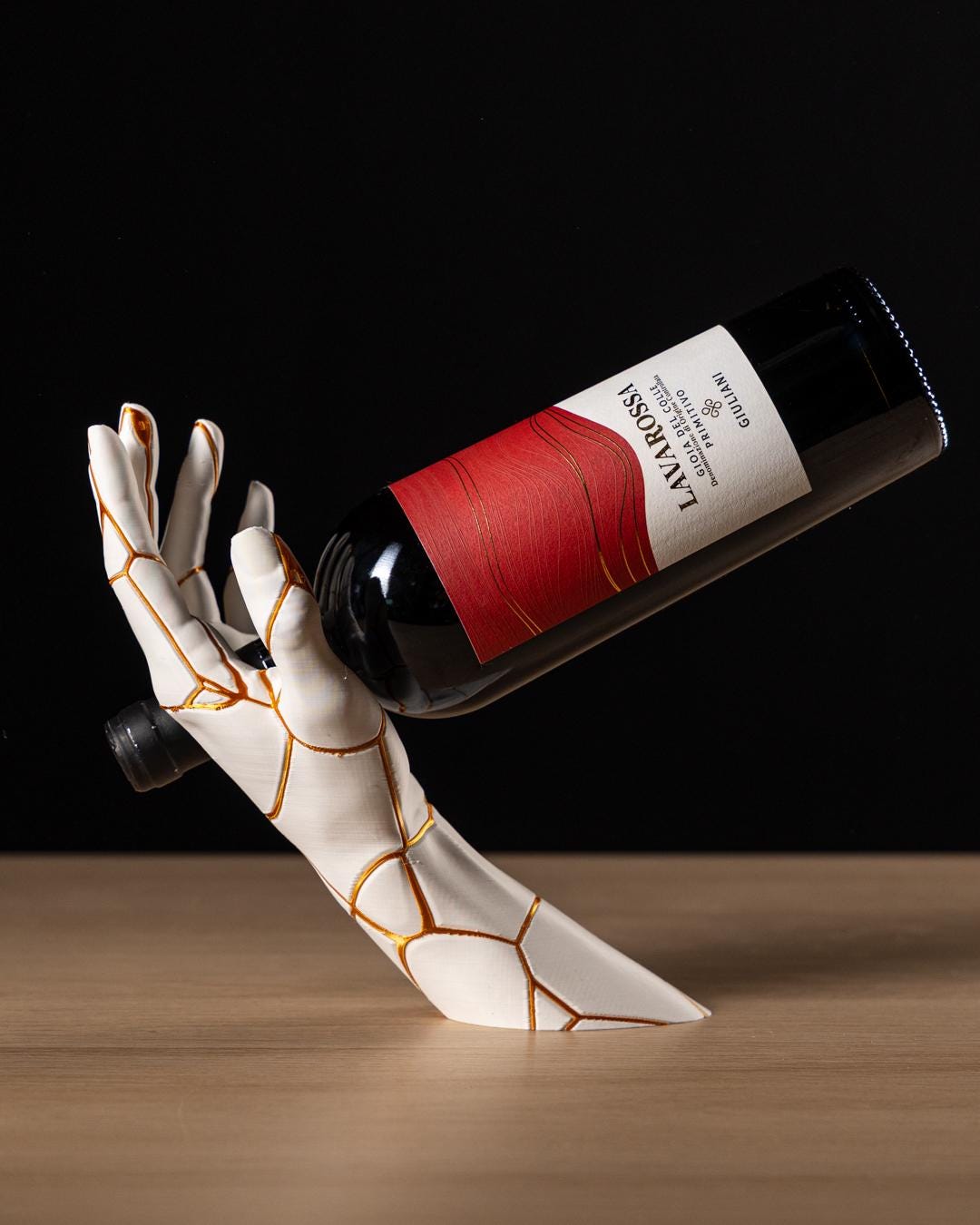 VINOK | 3D Printed Hand Sculpture Wine Holder, Gravity Balancing Stand, Unique Wine Lover Gift