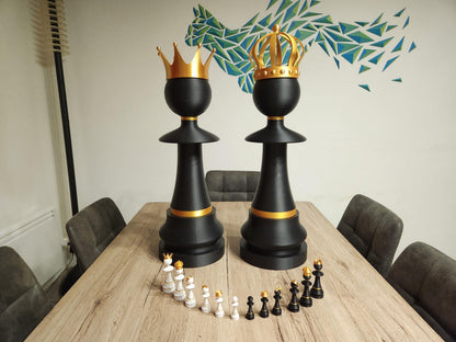 ROYALTY | 3D Printed Giant Oversized Chess Set, King Queen Pieces with Storage Box Gift