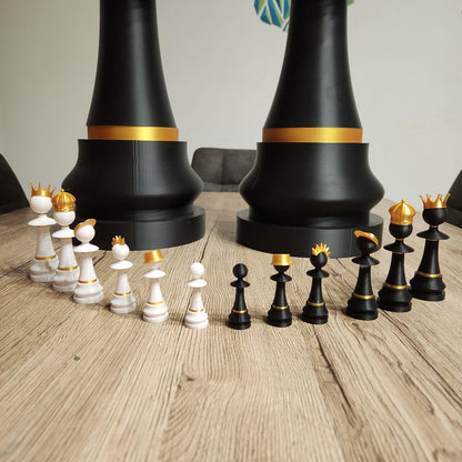 ROYALTY | 3D Printed Giant Oversized Chess Set, King Queen Pieces with Storage Box Gift