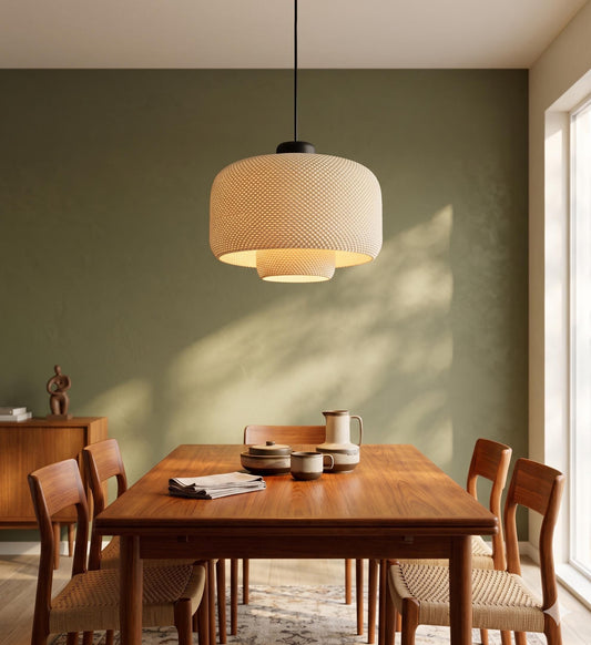 LOLA | 3D Printed Drum Pendant Light, Mid Century Modern Mesh Hanging Lamp Shade, Ceiling Light