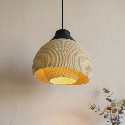 Slideshow of the FIORE 3D printed floral pendant in rooms, colors, sizes, and setup options