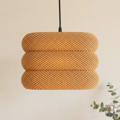 Slideshow of the CLARA 3D printed woven pendant light in rooms, colors, sizes, and setup options