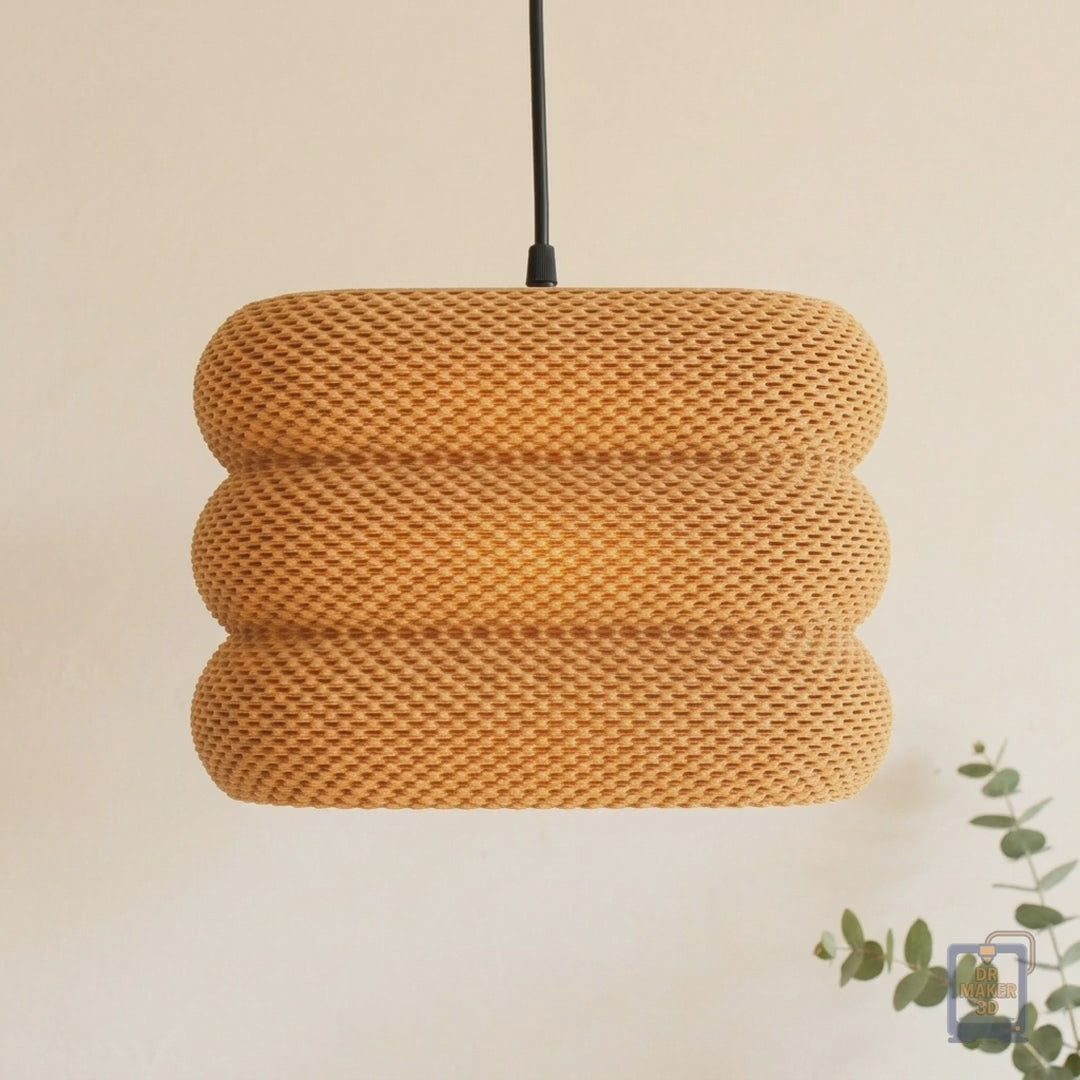 Slideshow of the CLARA 3D printed woven pendant light in rooms, colors, sizes, and setup options